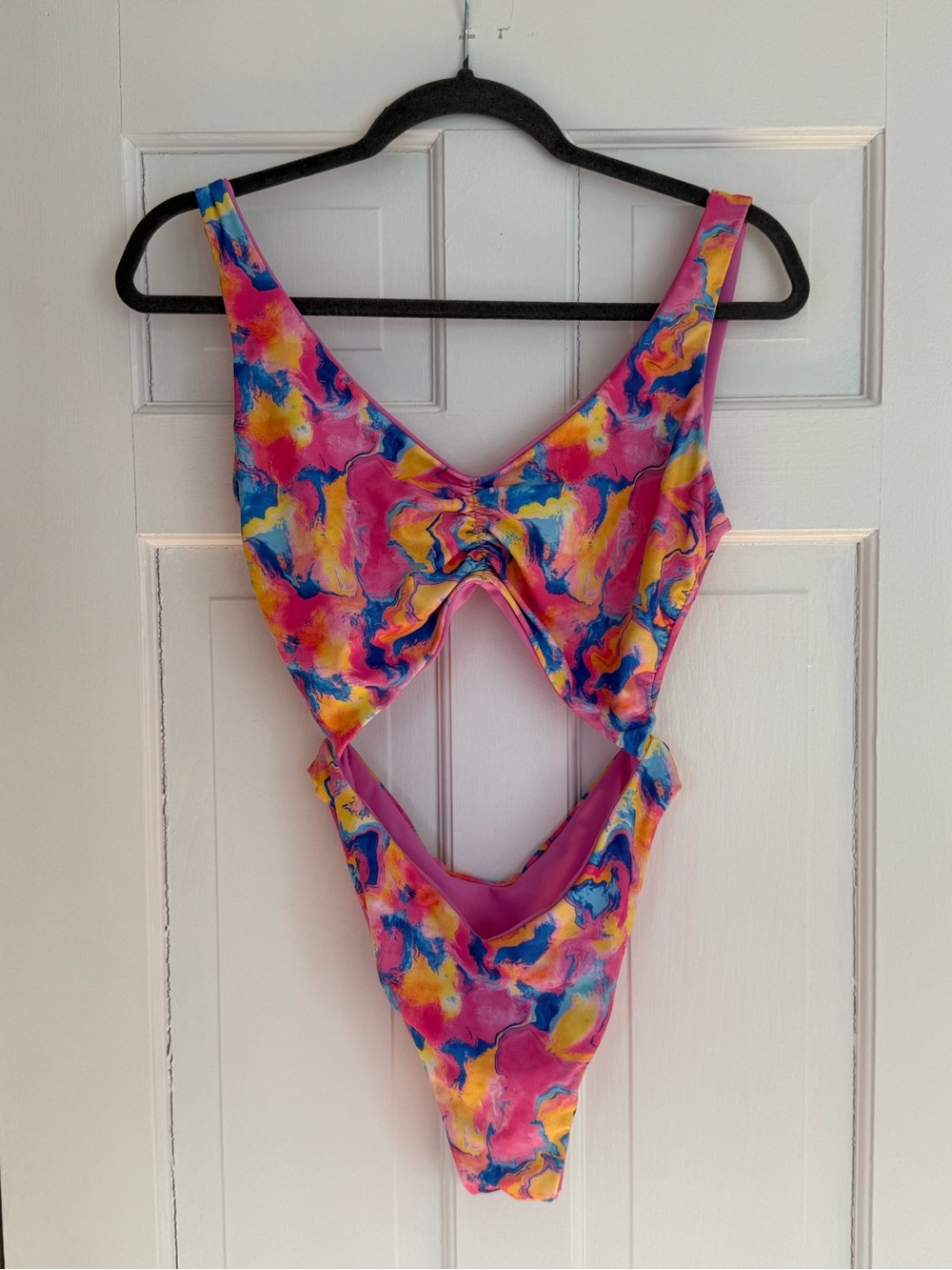 Moana Bikini One-Piece Swimsuit in Pink, Yellow & Blue Watercolor